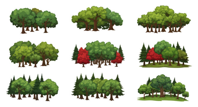 Diverse Collection of Lush Green Trees and Forest Clusters.