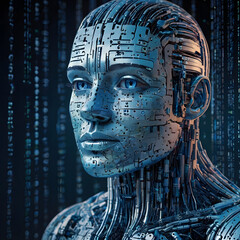 A captivating portrait of a cybernetic entity, merging human features with intricate technological components, embodying the fusion of humanity and machine.