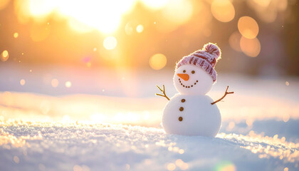 冬の朝日に輝く雪だるま | Snowman glowing in the winter sunrise