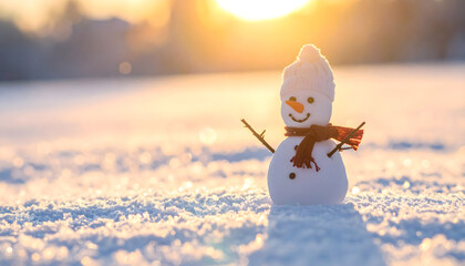 冬の朝日に輝く雪だるま | Snowman glowing in the winter sunrise
