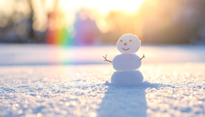 冬の朝日に輝く雪だるま | Snowman glowing in the winter sunrise