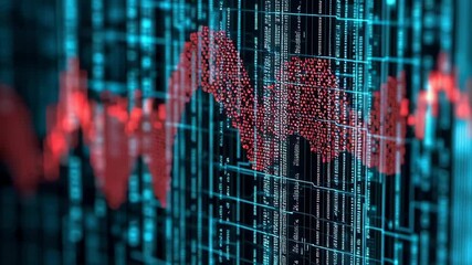 Digital data visualization reveals stock market trends through candlestick patterns, showcasing financial analysis with futuristic design and AI - Powered by Adobe