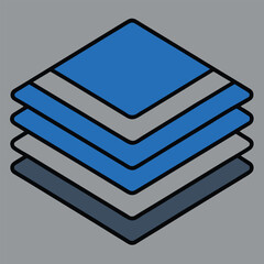 Illustration of layered sheets in blue and gray, representing data organization, software layers, or design elements