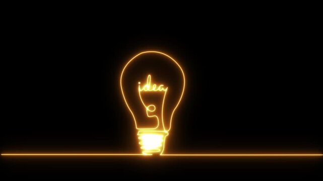 Abstract glowing Light bulb with idea icon animation with black background.Brainstorm icon or electricity concept .