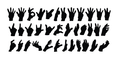 Human Hand Silhouette Icons. Various Gesture Vector Pack