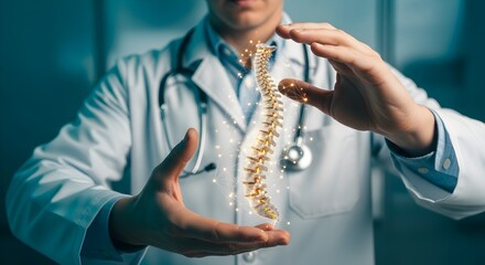 Doctor Assessing Holographic Spine Medical Innovation and Healthcare Technology Displayed