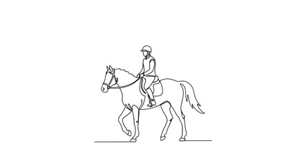 Fototapeta premium A single continuous line art illustration of equestrian sport featuring a horse and rider elegant