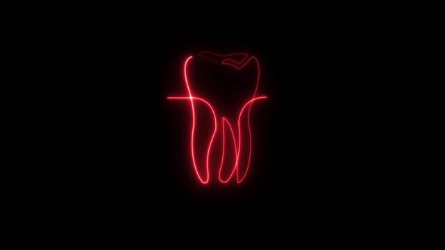 Abstract glowing of tooth. Dental clinic logo or oral health and hygiene icon animation with black background.