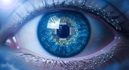 Futuristic Vision A Blue Human Eye with Digital Elements and Advanced Technology Overlay