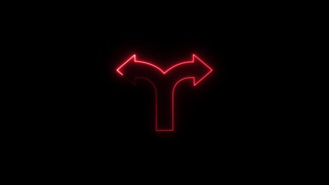 Abstract glowing fork in the road icon animation with black background.