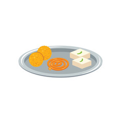Traditional Indian sweets plate with ladoo, jalebi, and barfi, perfect for festive Deepavali and Diwali celebrations