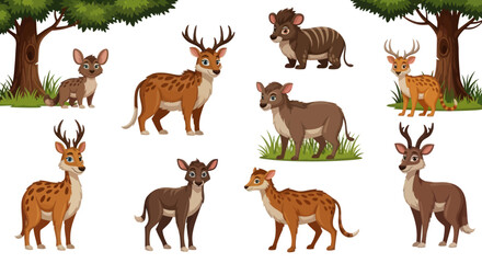 Diverse Group of Cartoon Deer and Antelopes with Antlers. © Rizal