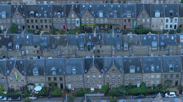 High-angle: Copenhagen potato rows, 11 streets of side-by-side houses.
