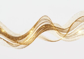 Golden, glittering waves flow across a light grey background, creating a luxurious and elegant design with subtle sparkles