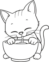 Adorable kitten enjoying a delicious treat from a bowl, a charming illustration perfect for children's books, pet-themed projects, and heartwarming designs, originally a scalable vector