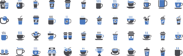 Collection of coffee cup icons vector set various styles and designs vector