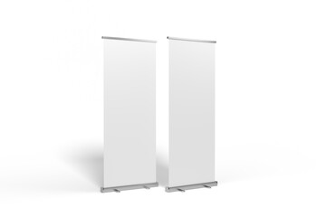 roll up stand banner mockup set vector illustration isolated on transparent background.
