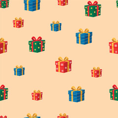 Seamless holiday pattern with gift boxes of different sizes