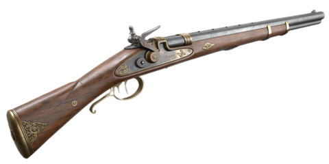 Antique Flintlock Musket – Historical Muzzleloader Rifle Side View PNG, Isolated