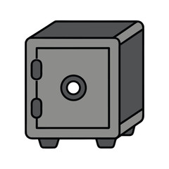 Obraz premium Illustration of a gray safe box with a round lock and a door handle, symbolizing security, protection, and financial savings