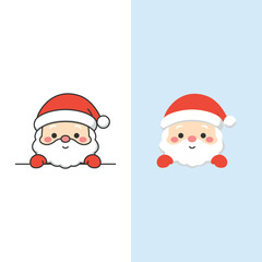 Cute kawaii santa claus peeking cartoon and flat design, vector illustration