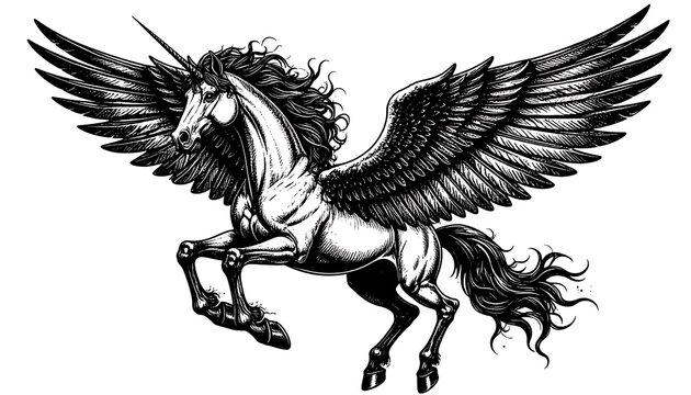 Winged unicorn in dynamic pose
