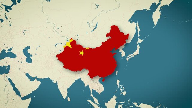 Map of People&rsquo;s Republic of China, China - Map Animation - People&rsquo;s Republic of China from World Map with flag - Vox Map Style - Provinces of China - Infographic & Documentary Ready - 4K