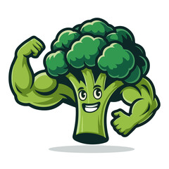 Broccoli Vegetable Vector Illustration, Funny hand-drawn cartoon vector illustration of a fresh green broccoli vegetable resembling a tree or plant character. 