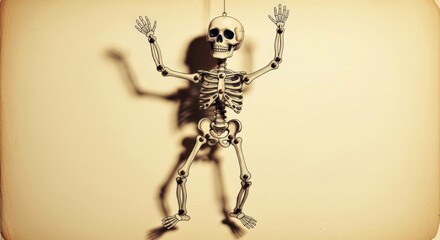 Decorative skeleton Halloween paper cutout for spooky decoration or party invitation. Playful macabre design for festive occasions.
