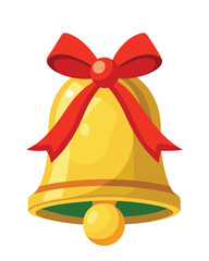 A golden christmas bell with red ribbon for holiday decoration