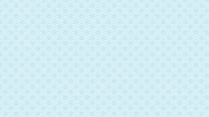 seamless repeating pattern of pale pastel blue polka dot texture with small white fluffy cloud motifs on baby blue solid color background