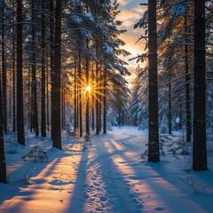 Beautiful Winter Season Landscape with Snow and Frost