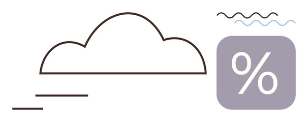 Cloud with sleek wind lines and a humidity percentage icon representing weather, climate, and atmospheric conditions. Ideal for forecasts, environment, rain, air quality, sustainability, and data