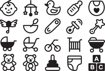 Fototapeta premium Adorable baby icons for nursery decor and design