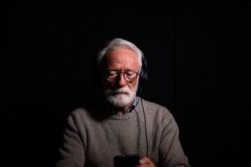 Obraz premium Elderly man engaged in mobile video creation, showcasing authent