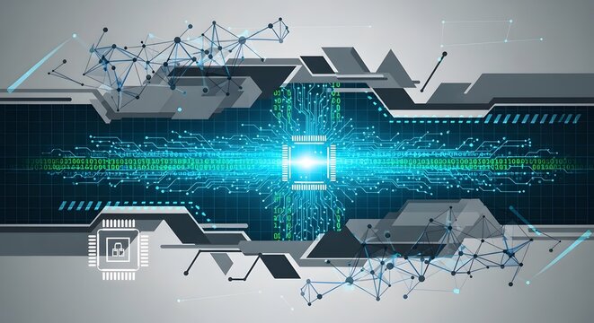 Abstract digital circuit board design showing technology and data transfer