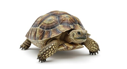 Obraz premium African Spurred Tortoise on White Background - A Detailed Studio Shot.