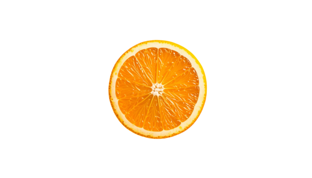 A vibrant orange slice on a stark black background