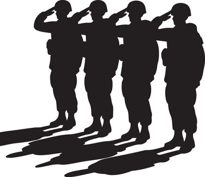 Soldiers salute casting shadows, representing honor and duty.