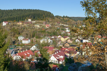 View from St. Nicholas church towards north-east hills, Skhidnytsia, Ukraine.