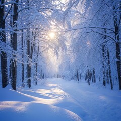 Beautiful Winter Season Landscape with Snow and Frost