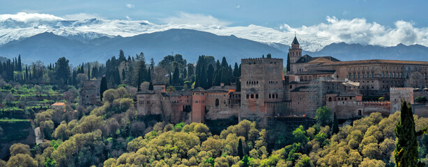 Granada, Spain. Historical streets of Spanish Granada. The Alhambra Palace complex. Beautiful...
