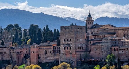 Granada, Spain. Historical streets of Spanish Granada. The Alhambra Palace complex. Beautiful...