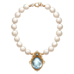 Elegant Watercolor Pearl Necklace with Blue Gemstone Pendant
