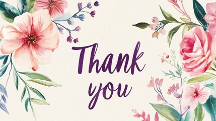 Delicate Thank you written in watercolor with botanical illustrations for a soft touch