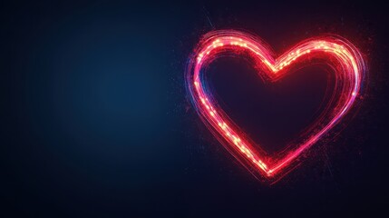 Digital heart icon glowing in neon lights against a dark background