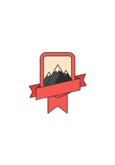 Minimalist Mountain Badge With Red Ribbon Banner