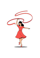 Graceful Flat Vector Illustration of a Ribbon Dancer