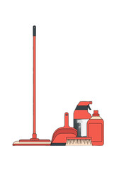 Flat Vector Illustration of House Cleaning Equipment Set