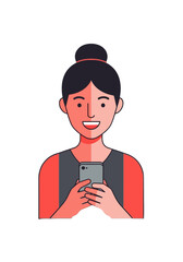 Happy Woman Using Smartphone Flat Vector Illustration